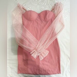 Size medium pink, mesh sleeve short dress. Never worn.